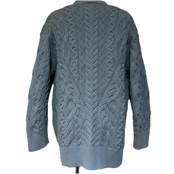 Vince Aran Cable Knit Womens Cardigan Sweater Size M Buttons Blue Long Sleeves - Picture 10 of 13
